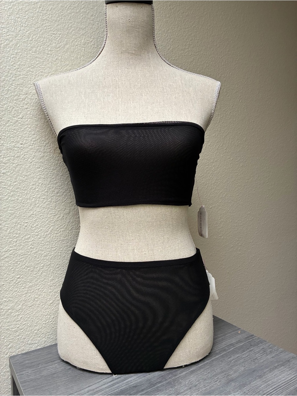 NWT Sheer Black Bandeau Bikini Dancewear Set, size Medium